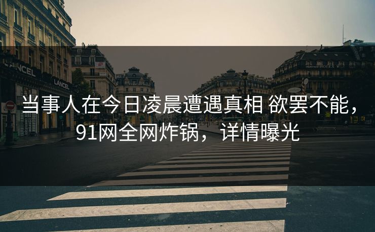 当事人在今日凌晨遭遇真相 欲罢不能，91网全网炸锅，详情曝光